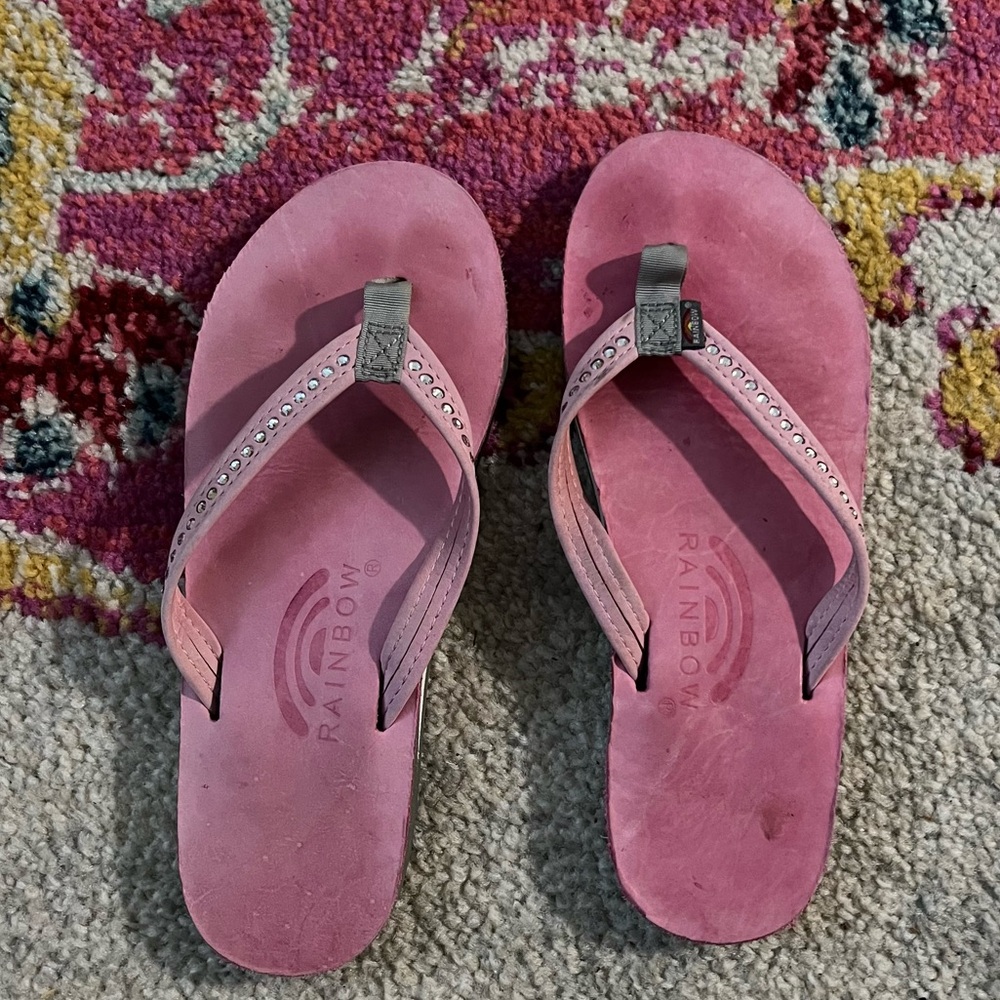 RARE! PINK Rainbow Sandals with Diamond Strap Leather - Size S (5.5-6.5) OBO - Picture 3 of 4